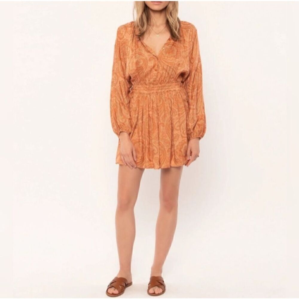 Amuse Society Luciana Orange Paisley Mini Dress Size S Boho Casual